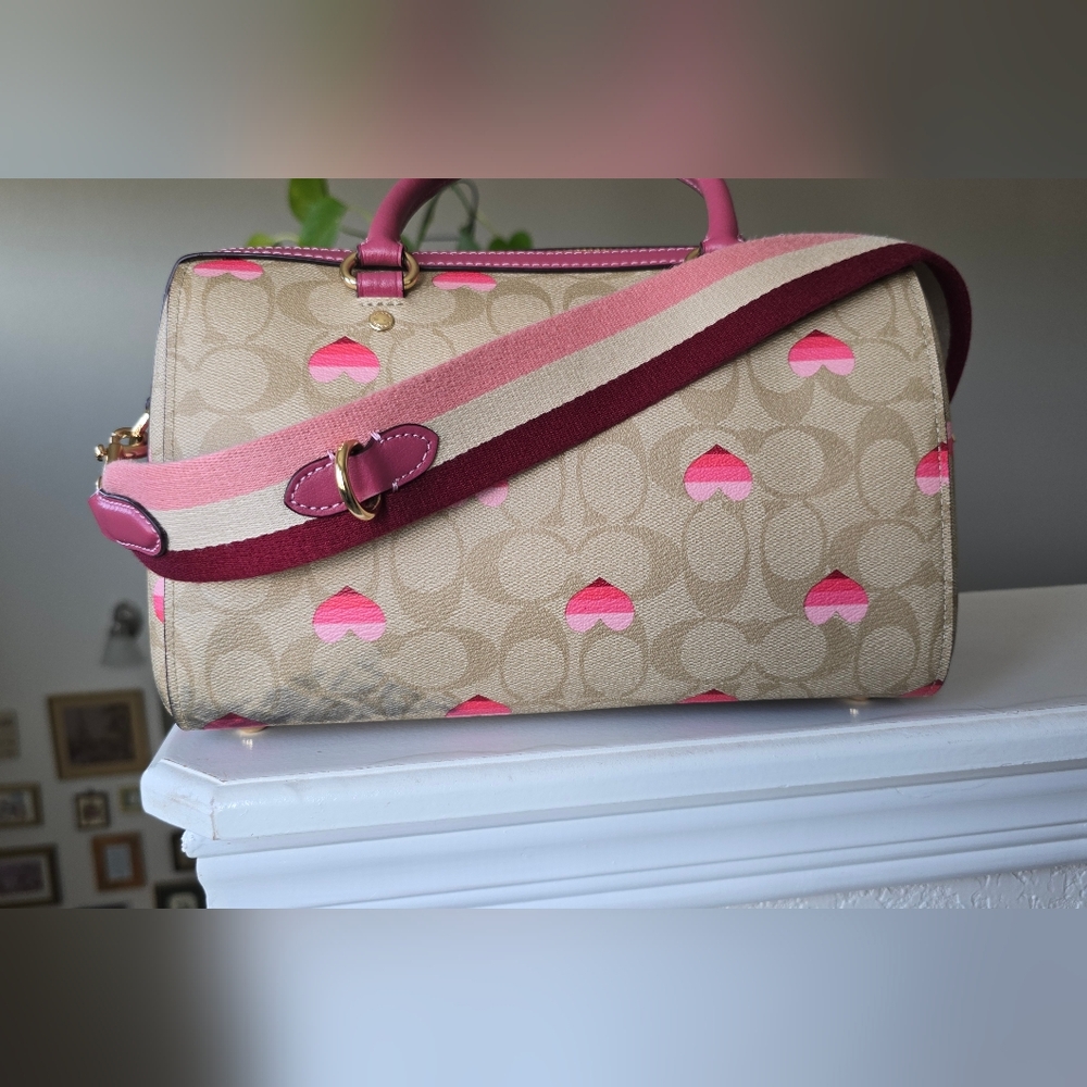Coach Rowan Pink And Tan Heart Satchel/ Crossbody - Picture 7 of 17